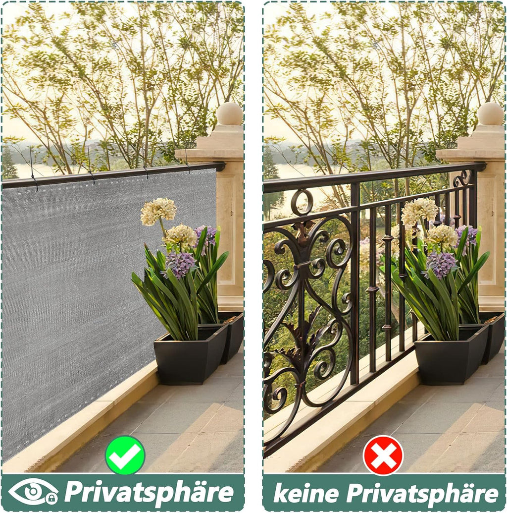 Sichtschutz Zaun, Windschutz Balkon Garten, HDPE 150 g/m², blickdichtes Zaunnetz mit Ösen,verstärkter Rand, UV-stabil, inkl. 50 Kabelbinder – Grau