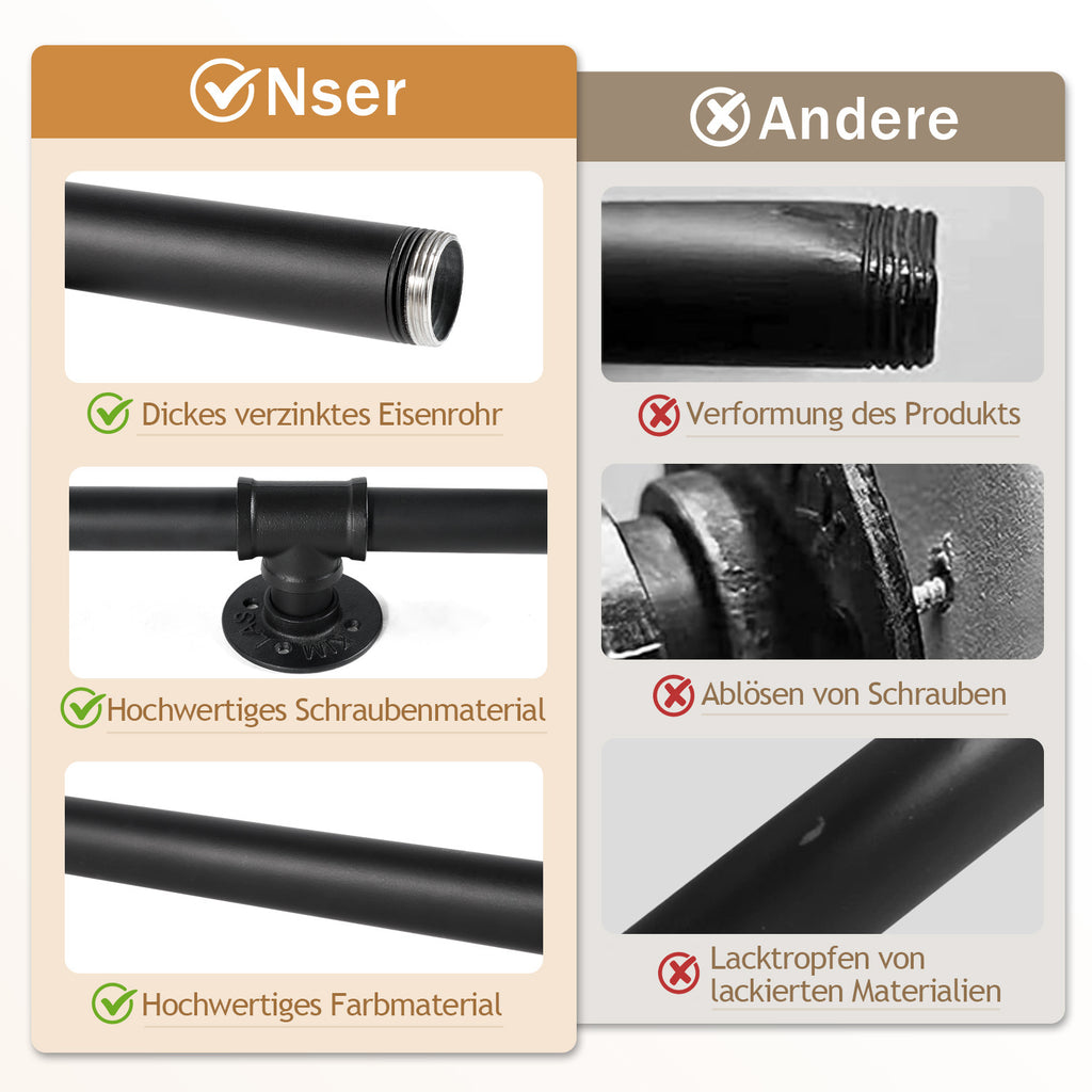 Treppengeländer, Geländer für Innen- und Außentreppen, schwarze Handläufe, wandmontierte Handläufe (inklusive Befestigungszubehör), wandmontierte Halterungen für Treppenhandläufe, geeignet für Treppen, Geländer und Balkone (100 cm/150 cm/200 cm/300 cm)