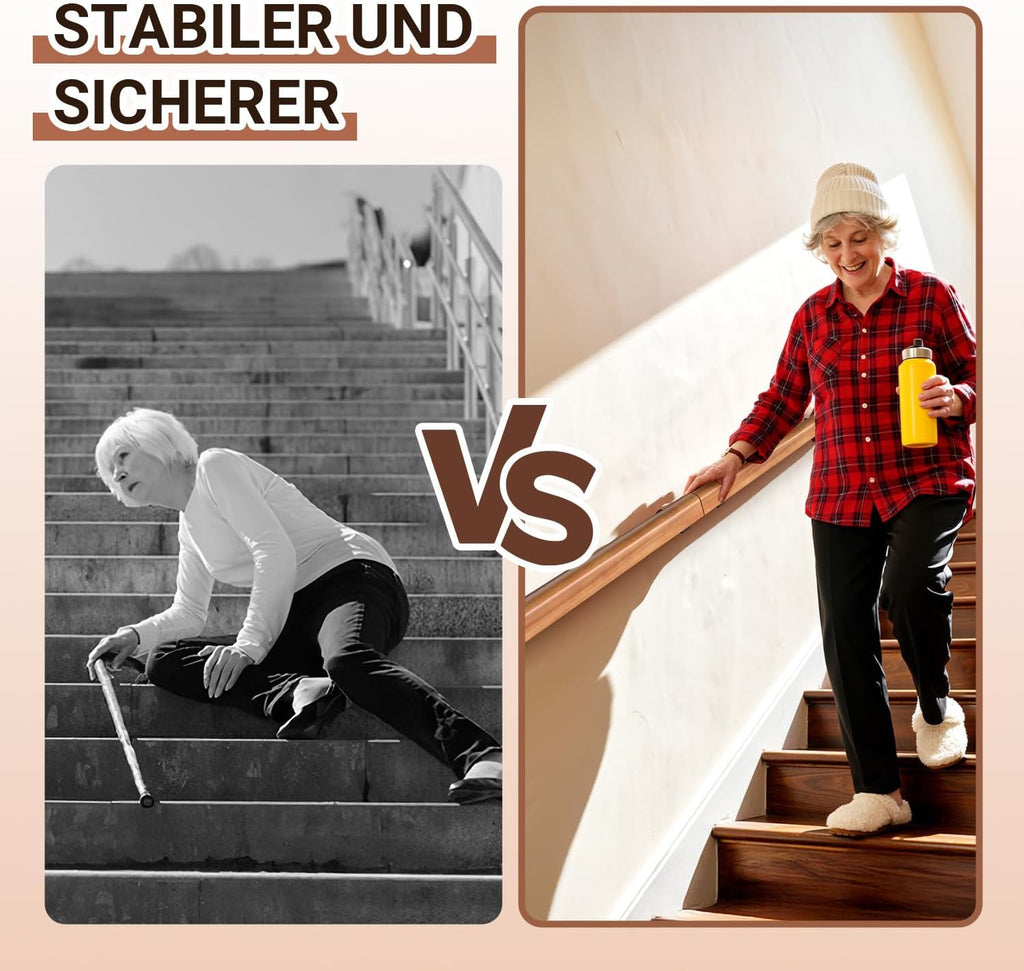 Wandmontiertes Treppengeländer, Treppenhandlauf, seitliche Montage, inklusive Wandhalterungen und Montagezubehör, halbrunder rutschfester Handlauf, geeignet für Innentreppen, helles Walnussbraun, erhältlich in den Längen 60/80/100/120/150/180/200 cm.