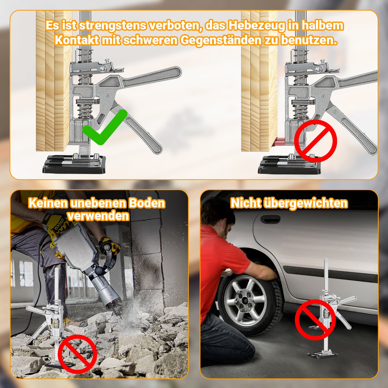 Arbeitssparender Möbelheber 2/4 Stück 38cm bis 200kg Handwerkzeugheber, Armwagenheber mit Skala & Doppelschnelligkeitsabsenkung, Hub 0-230mm, Klemmkopf & rutschfesten Gummipads