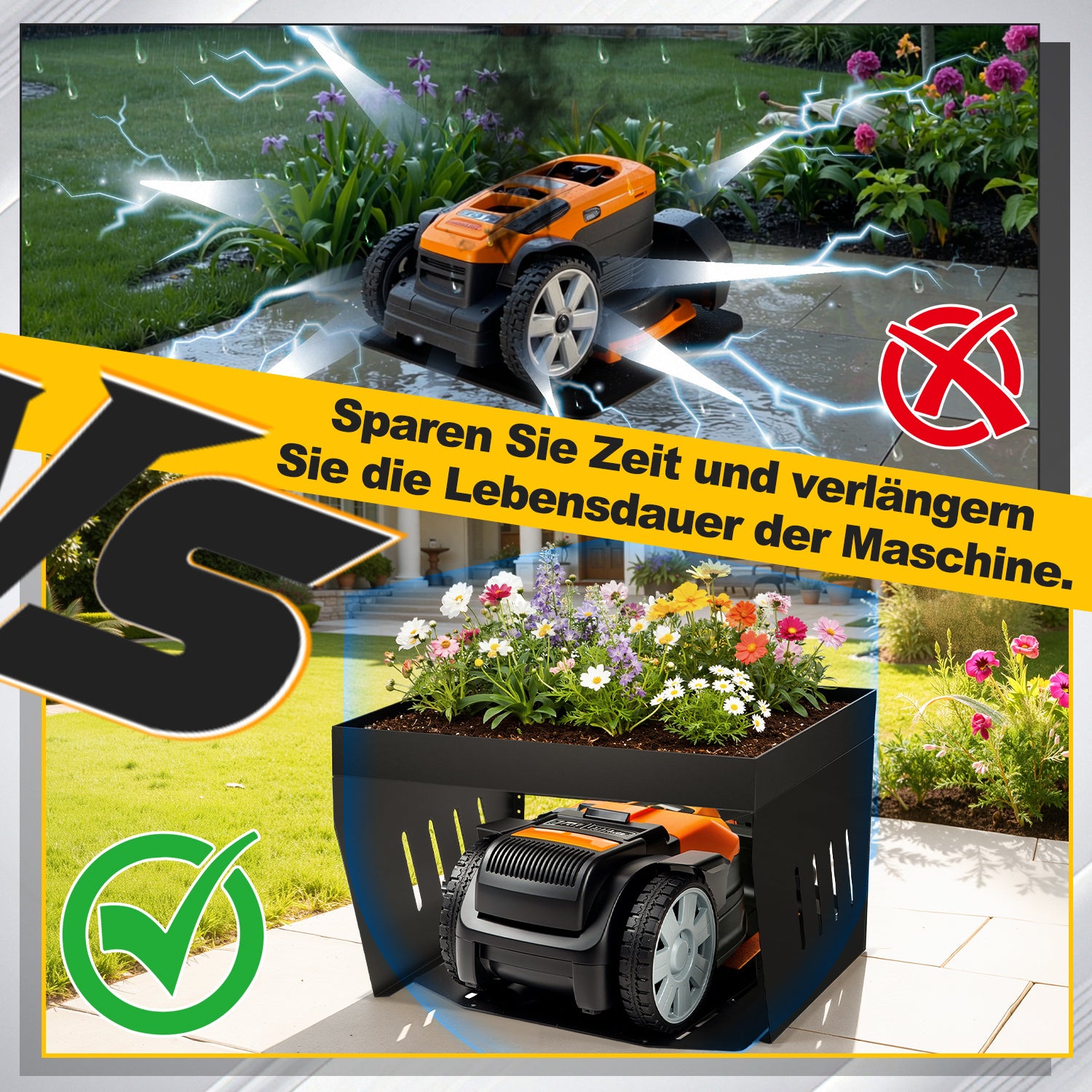 Garage für Mähroboter, 70 x 61 x 42 cm, Überdachung für Rasenmäher, spezielle Überdachung für Rasenmäher/Mähroboter, mit begrünbarem Dach, Wasserablauf und 4 Bodenverankerungen, bietet wirksamen Schutz vor Regen und Hagel, schwarz