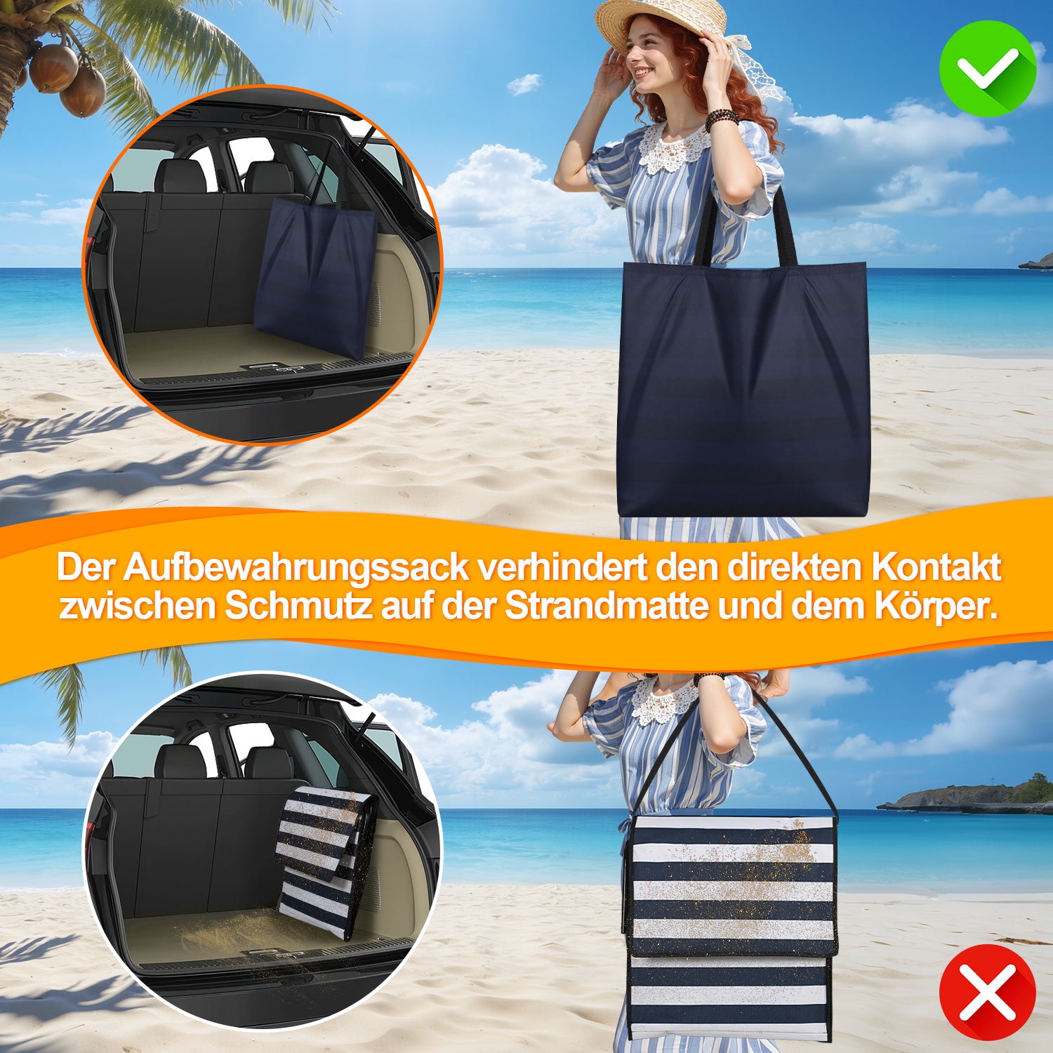 Strandliege Klappbar leicht, strandmatten gepolstert,Strandliege mit Handtasche,Staufächern,eingebautes Kissen mit 5-Gang-Einstellung, verschleißfestes Gewebe(158cm)