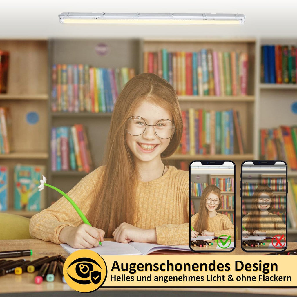 LED Feuchtraumleuchte Wannenleuchte 150cm 24W, 2400 Lumen 6500K, IP65 Wasserfest mit T8 LED Röhre für Garage Werkstatt Keller Außenbereich