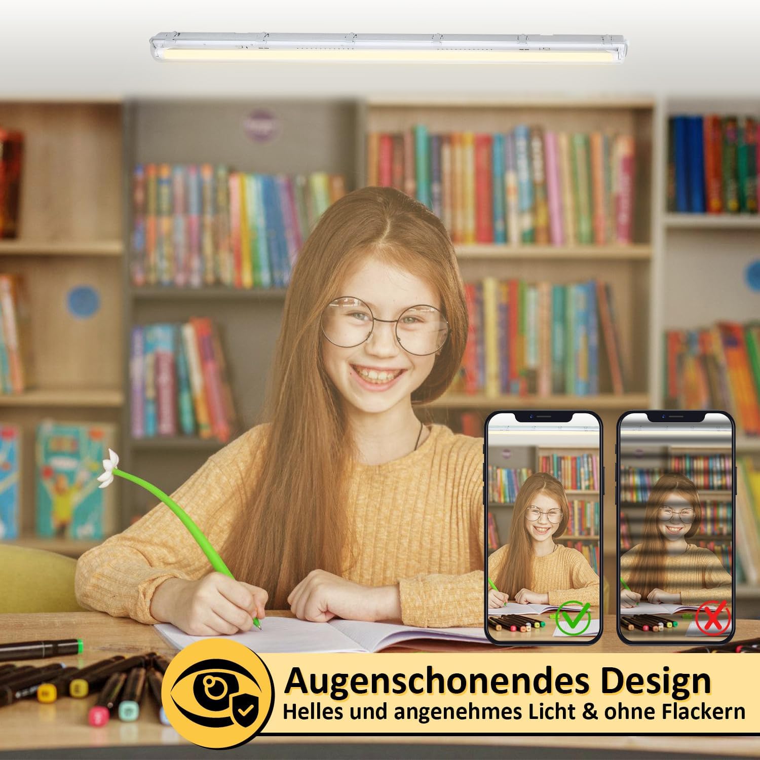 LED Feuchtraumleuchte Wannenleuchte 150cm 24W, 2400 Lumen 6500K, IP65 Wasserfest mit T8 LED Röhre für Garage Werkstatt Keller Außenbereich