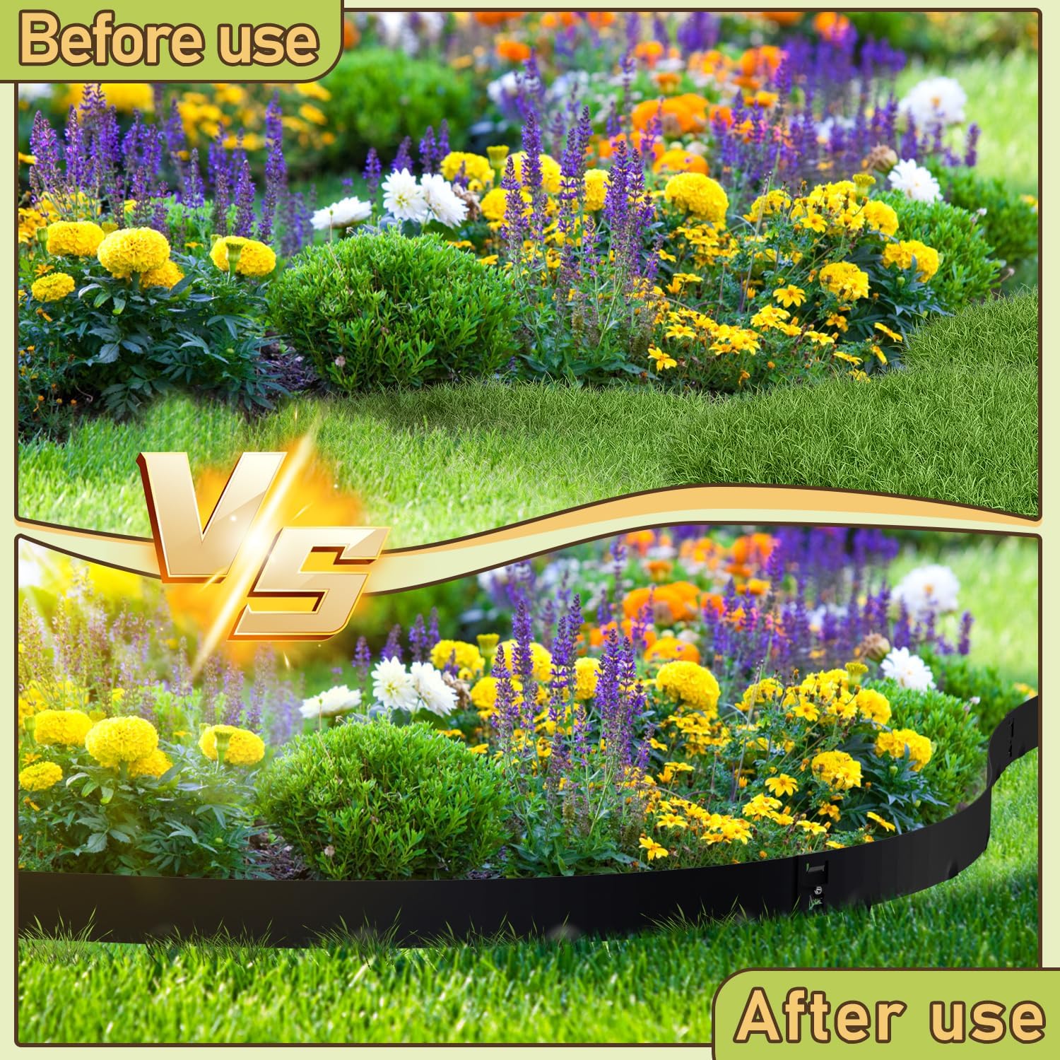 Rasenkante mit Dornen, 100x18cm Rasenkante Metall Beetumrandung, Beeteinfassung Flexible Verformbar Metall Palisade für Garten Bauernhof, Silber/Schwarz
