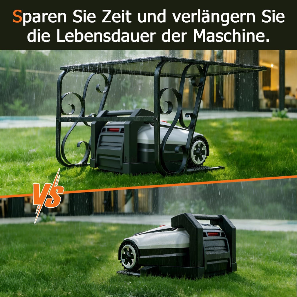 Mähroboter Garage mit Metallfüßen Schutzüberdachung Carport Überdachung für Rasenmäher Rasenroboter UV-Schutz | ideal Gegen Regen und Hagel 43x56x82cm Schwarz