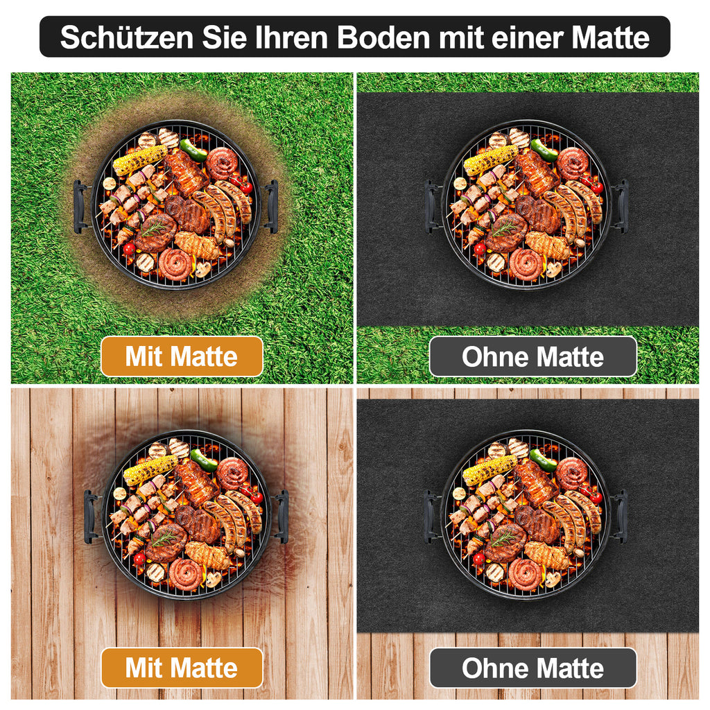Grillteppich Grillunterlage Grillmatte, 75x120 cm/ 80x120 cm/ 90x120 cm/ 100x120 cm Grillmatten zum Grillen im Garten, Bodenschutzmatte BBQ Schutz Feuerfeste hitzebeständige für Familien-Grillabend auf, Anthrazit