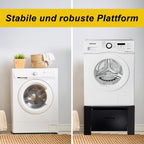 Waschmaschinen Unterschrank mit Schublade 63x54x32 cm – Podest für Waschmaschine und Trockner, mit großer Schublade (44x48x18 cm) und Gummiauflage zur Geräuschdämpfung