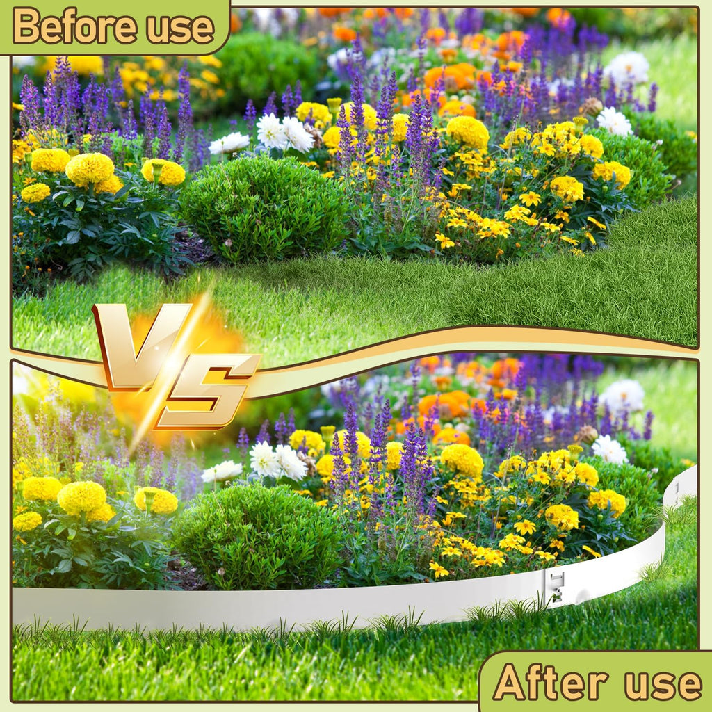 Rasenkante mit Dornen, 100x18cm Rasenkante Metall Beetumrandung, Beeteinfassung Flexible Verformbar Metall Palisade für Garten Bauernhof, Silber/Schwarz