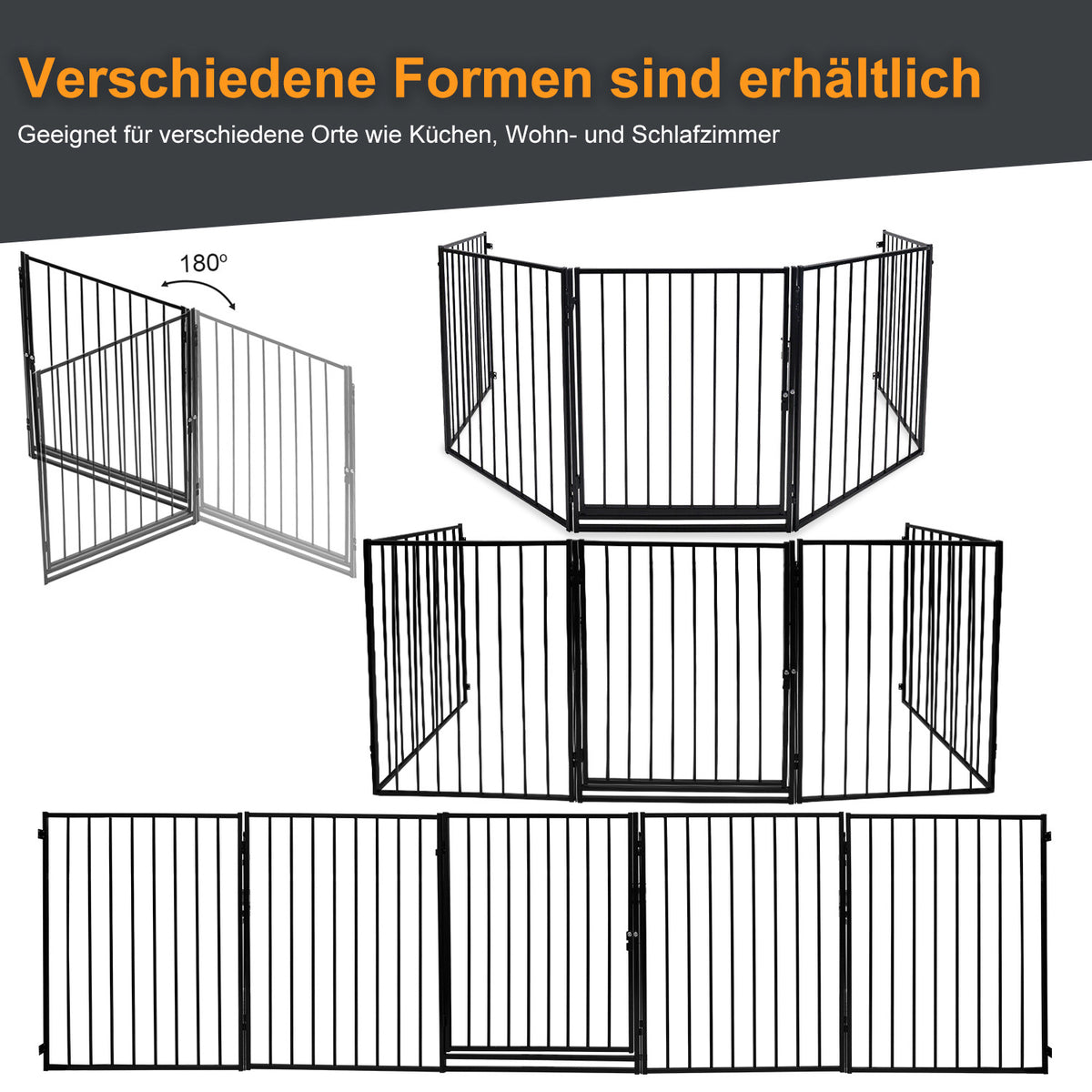 Kamin-Sicherheitstür 304 cm, Kindersicherheitstür, Kamin-Sicherheitstür, Metall-Kindersicherheitstür, Babysicherheitstür, Kindersicherheitstür (5er-Set, je 60 x 76 cm), schwarz