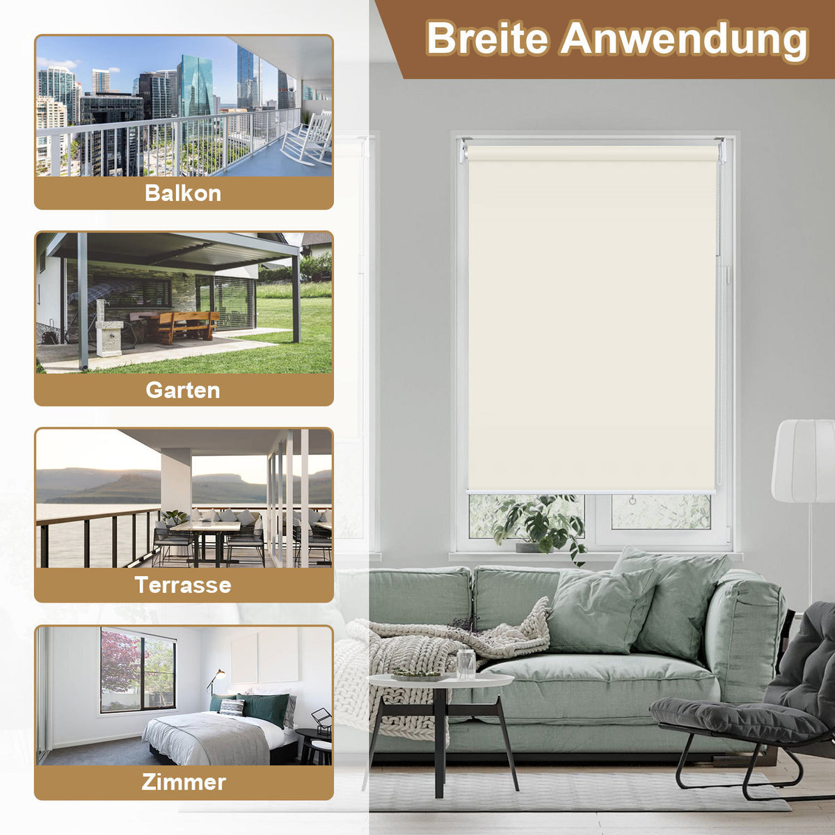 Vertikalmarkisen, Aussenrollos, Balkonrollos, Sichtschutz, Wind- und Regenschutz, Sonnenschutz, UV-Schutz; geeignet für Balkone, Terrassen und Gärten（副本）