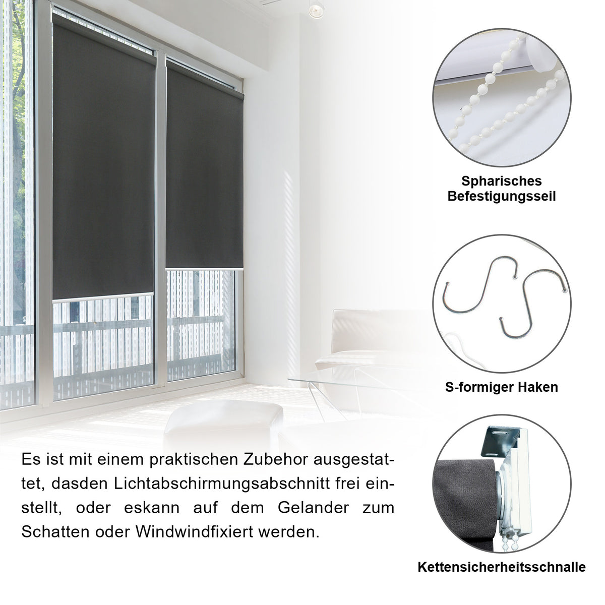 Vertikalmarkisen, Aussenrollos, Balkonrollos, Sichtschutz, Wind- und Regenschutz, Sonnenschutz, UV-Schutz; geeignet für Balkone, Terrassen und Gärten