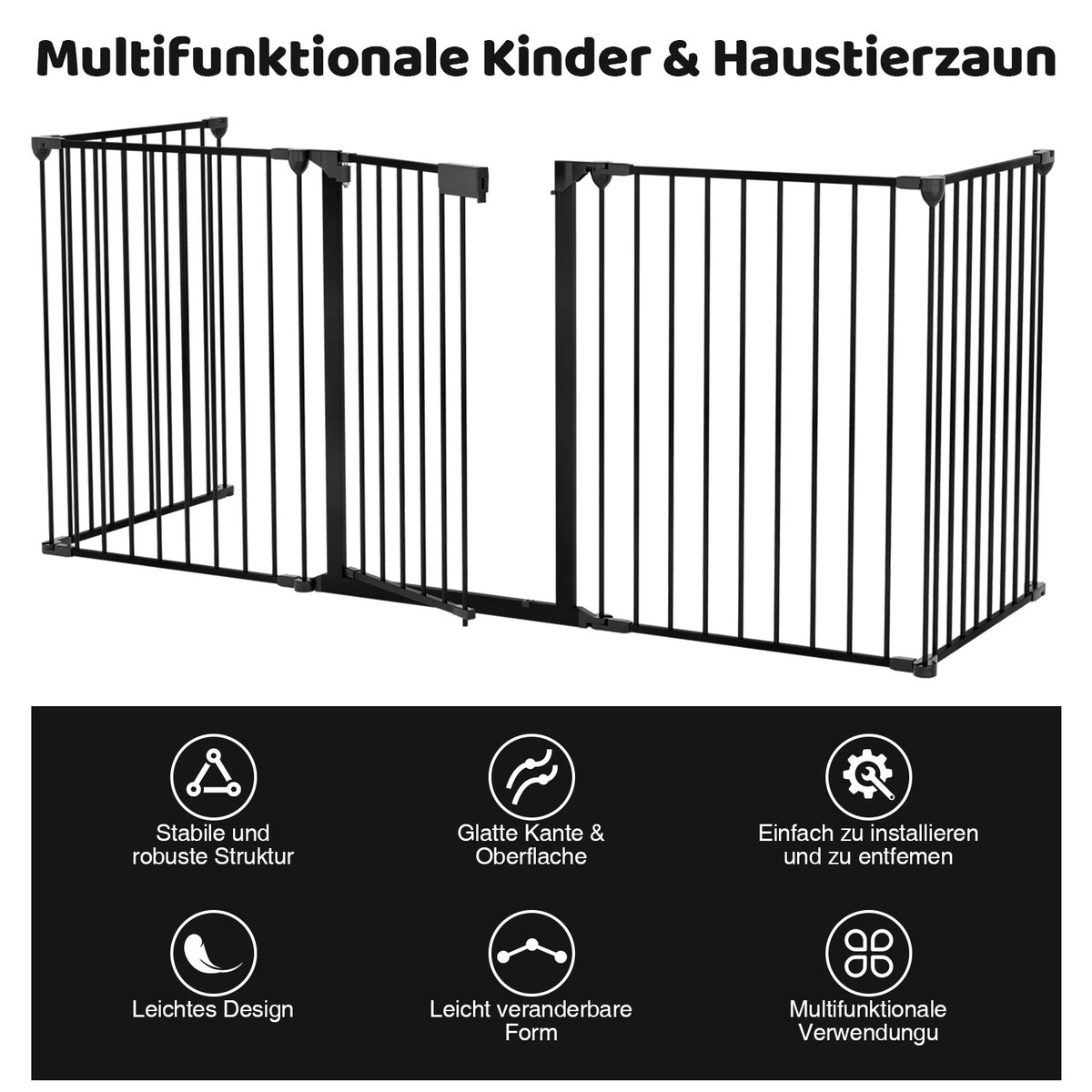 Kamin-Sicherheitsgitter, Absperrgitter, 5er-Set, Tür-Sicherheitsgitter, Kamin-Sicherheitsgitter, 310 cm, schwarz/weiß