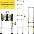 2.6m/3.2m/3.8m/4.4m Teleskopleiter, Aluminiumleiter Ausziehbare Leiter mit rutschfesten Füßen, Mehrzweckleiter für Dachboden, Stehleiter, Tragbar Leichte Leiter 150 kg Belastbarkeit