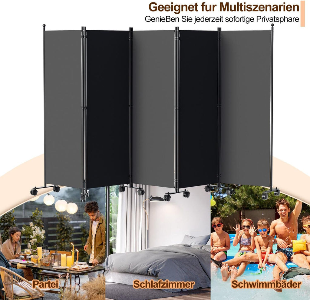 Freistehender Raumteiler auf Rollen, 360° klappbarer Sichtschutz – Sichtschutz für Umkleideräume, geeignet für Büros, Terrassen und Balkone – Anthrazit/Cremefarben