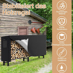 Holzregal mit Schutzhülle – Stahlrahmen – schwarzes Metall-Holzregal – Hilfsmittel zur Lagerung im Innenbereich – Maße: 244 x 34,5 x 124 cm