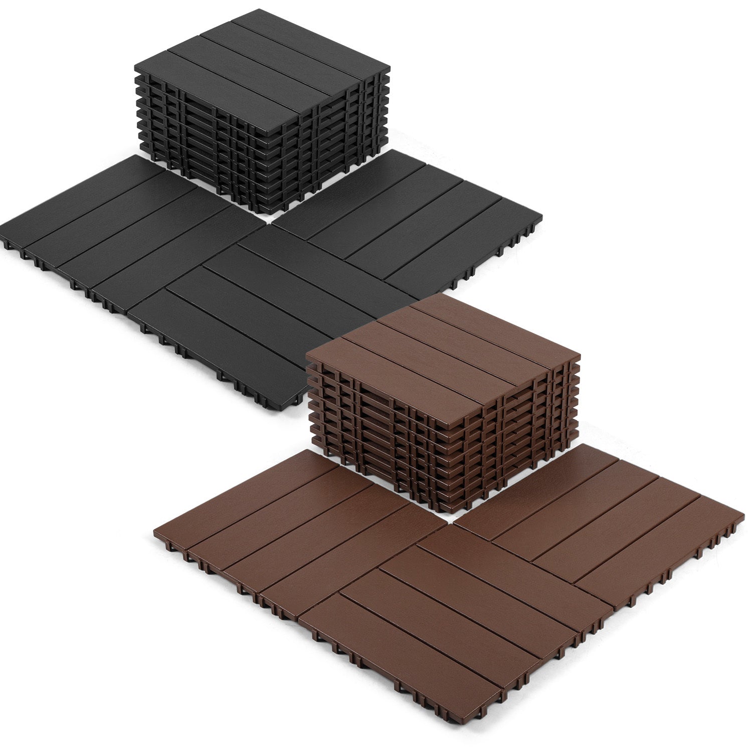 Terrassenfliesen aus Polypropylen, 30 x 30 cm, anthrazitgrau/rotbraun, Kunststoff | Witterungsbeständig, rutschfest, einfache Verlegung, geeignet für Terrassen, Balkone und Gärten, leicht zu reinigen, Kunststoffbodenbelag, 1–5 m²