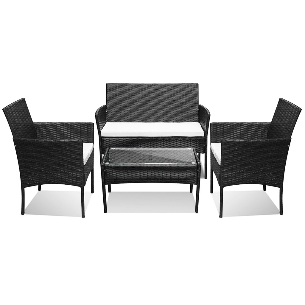 Polyrattan Gartenmöbel Set,4 Personen mit 2er Sofa 2 Stühle Tisch & Sitzkissen wetterfest Sitzgruppe,Schwarz Terrassenmöbel Balkonmöbel Set für Garten Terrasse und Balkon