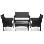 Polyrattan Gartenmöbel Set,4 Personen mit 2er Sofa 2 Stühle Tisch & Sitzkissen wetterfest Sitzgruppe,Schwarz Terrassenmöbel Balkonmöbel Set für Garten Terrasse und Balkon