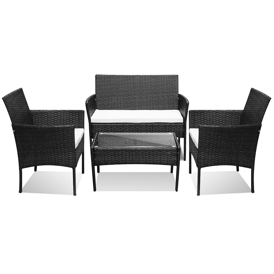 Polyrattan Gartenmöbel Set,4 Personen mit 2er Sofa 2 Stühle Tisch & Sitzkissen wetterfest Sitzgruppe,Schwarz Terrassenmöbel Balkonmöbel Set für Garten Terrasse und Balkon