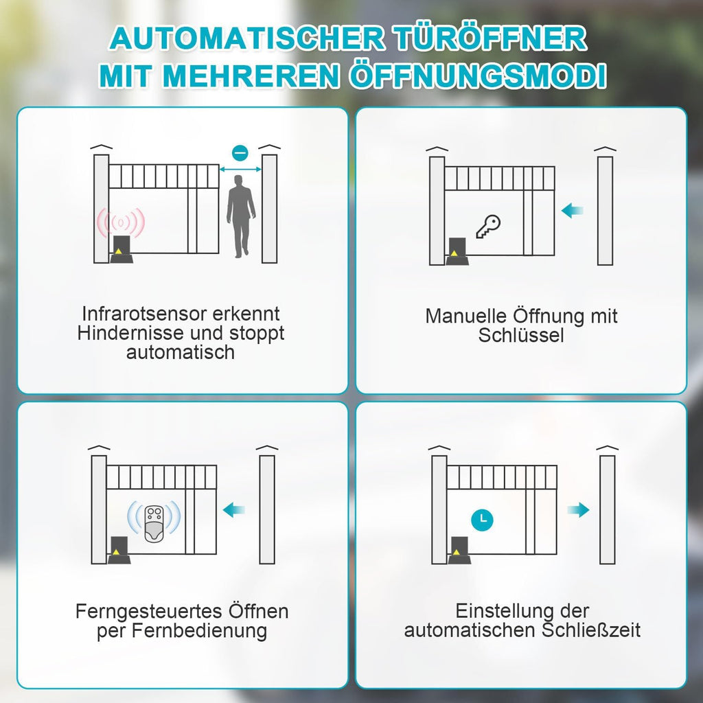 Schiebetorantrieb Set, 370W 800kg Flügeltorantrieb Torantrieb 12M Garagentorantrieb, mit 2 Fernbedienung Toröffner, Entriegelungsschlüssel und für Hotelbis, Fabrik, Schwarz