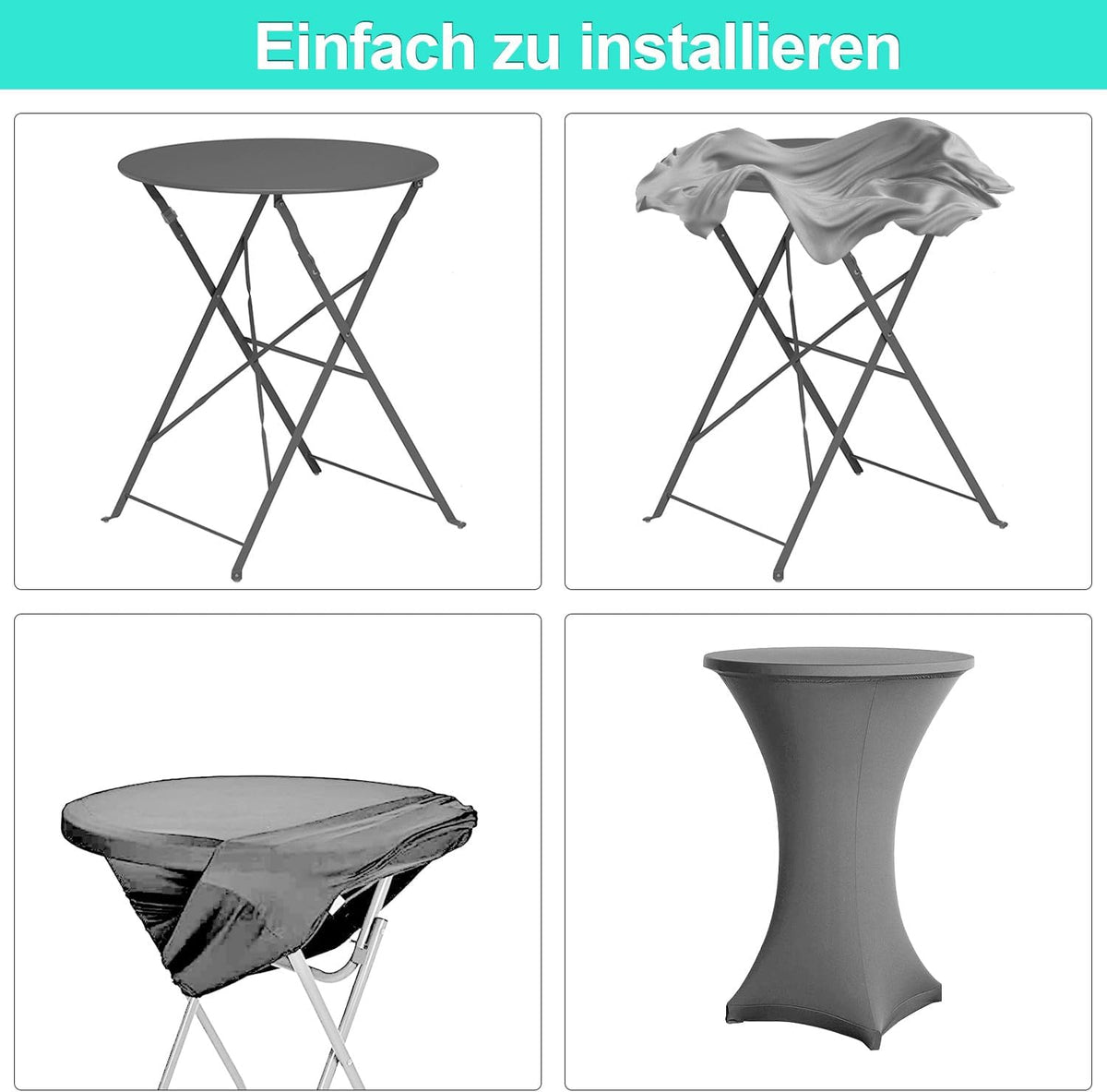 1/2/4 Stück Stehtischhussen, Universal Tischhusse Elastik, Stehtischüberzug für Bistrotisch schnelltrocknend |Grau|