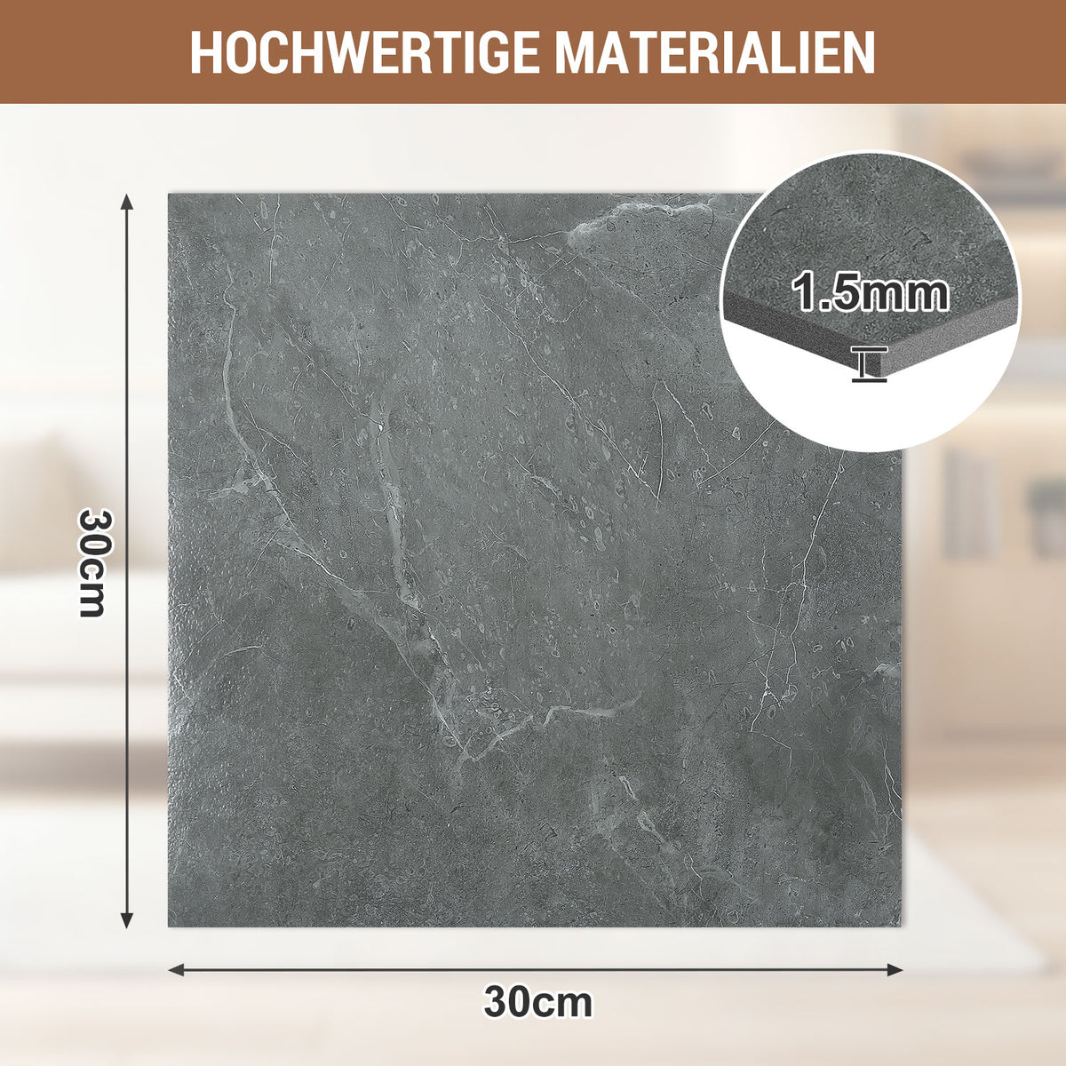 PVC-Bodenbelag, selbstklebender Vinylboden, rutschfest und wasserfest, rutschfester Vinyl-Verbundbodenbelag für Wohnzimmer, Schlafzimmer und Küche, 30 cm × 30 cm, 1 m² = 11 Fliesen, in drei Farben erhältlich