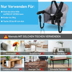 Tischsitz Faltbar Babysitz,Baby Hochstuhl Sitzerhöhung,Baby Tischsitz Stuhlsitz für zu Hause und Unterwegs mit Transporttasche,Belastbar bis 18 kg(Grau)