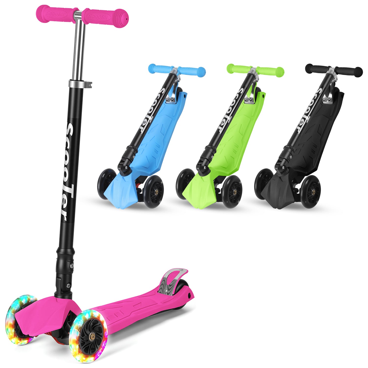 Kinder-Tretroller, City-Tretroller, Dreirad-Tretroller, Tretroller, zusammenklappbare Tretroller, Dreirad-Tretroller mit LED-Rädern, Kinder-Tretroller mit 4-stufiger Höhenverstellung, maximale Tragkraft 50 kg