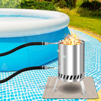 Brennholz Poolheizung, Poolheizung mit Feuer, Poolheizung Feuertonne, Edelstahl Pool beheizt Feuer Eimer 32/38mm Anschlüsse, 100% rostfreier Edelstahl mit Feuerfeste Matte und Rußschublade