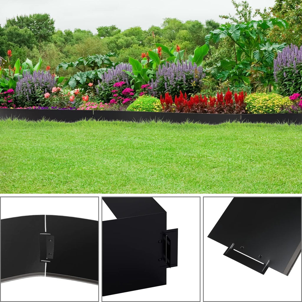 Rasenkante verzinkt Metall, 5m 10m 15m 20m 25m 30m 35m 40m 45m 50m 100x18cm Beeteinfassung Mähkante Palisade Gartenbeet, Silber oder Schwarz(Länge 5m - Höhe 18cm)