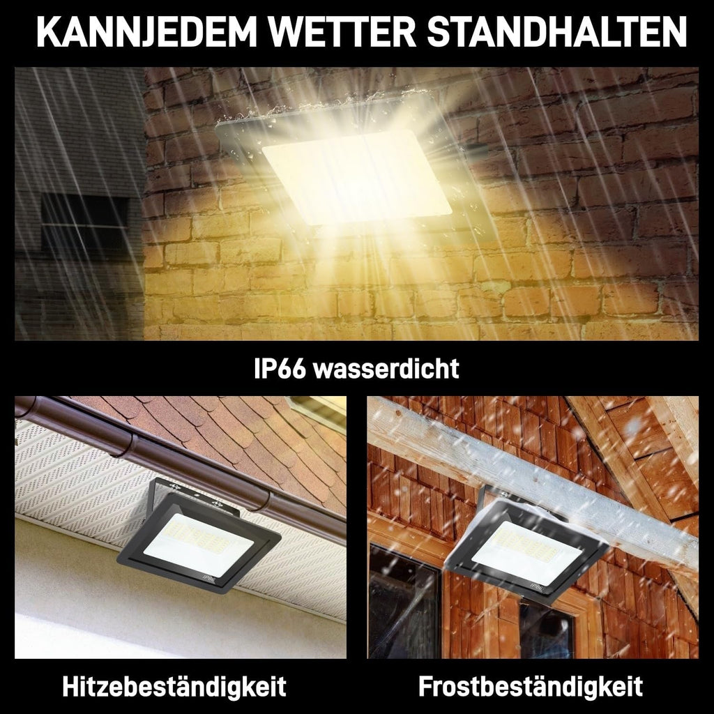 LED Strahler Außen 20/30/50/100W, 3000K/4000K/6500K LED-Strahler Dimmbar, Superhell Fluter Flutlichtstrahler, IP66 Wasserdicht Scheinwerfer Aussenstrahler für Hof, Garten, Garage