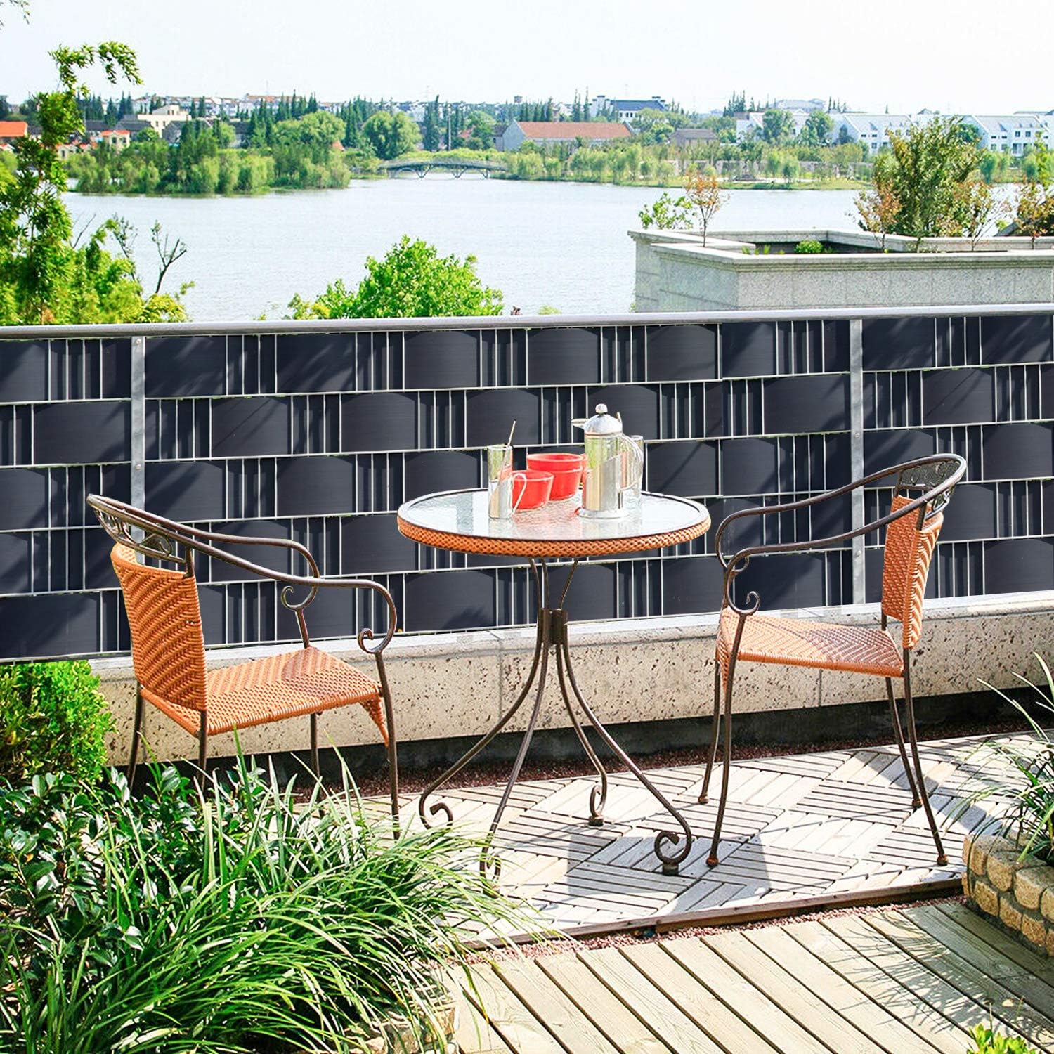 PVC Sichtschutzstreifen 35m/50m/70m Zaunblende Folie, inkl. 30 Befestigungsclips, Windschutz Sonnenschutz Sichtschutz Gartenzaun, Sichtschutzfolie für Doppelstabmattenzaun, Anthrazit