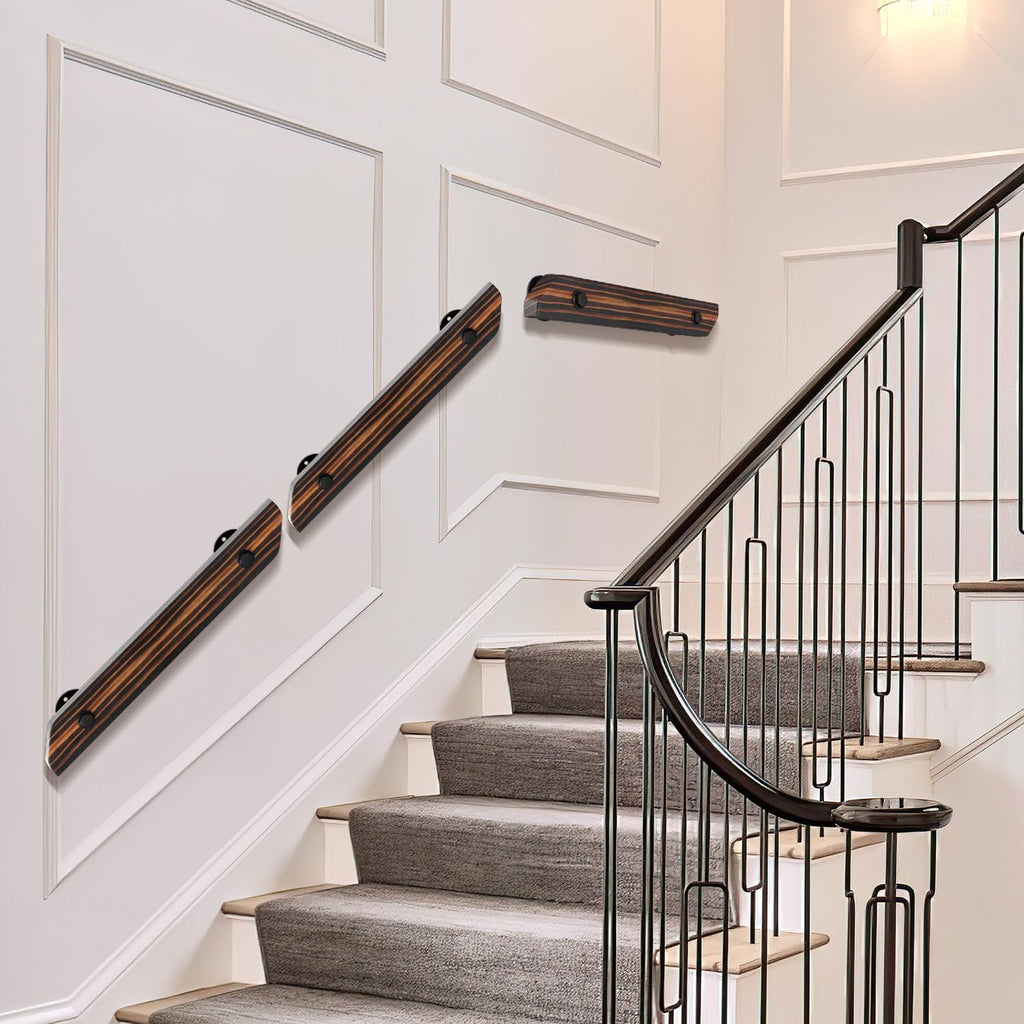 Treppengeländer, Wandgeländer für Treppen, rutschfeste Geländer mit Wandhalterungen und Befestigungszubehör, geeignet für die seitliche Montage an Treppen und Balkonen, flache Ausführung, braun, in sieben Größen erhältlich.