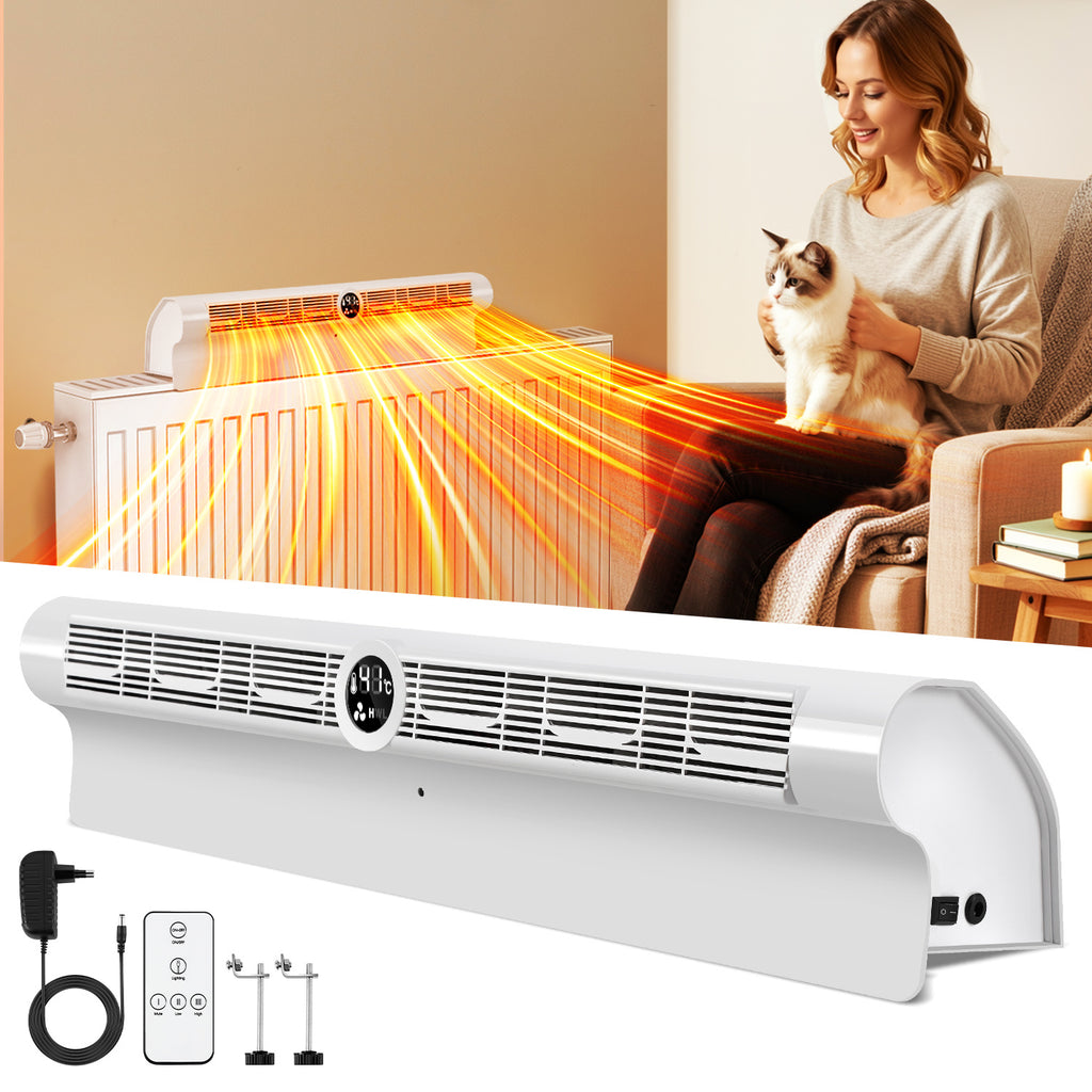 Heizkörper Ventilator Weiß - Energieeffizienter Wärmeverteiler mit 6 Lüftern, Automatischer Ein/Aus-Funktion, 3-Stufen-Regelung, RGB-LED und Fernbedienung für Schnelle Wärmeverteilung