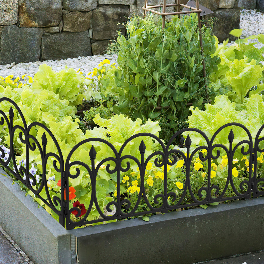 Blumenbeetumrandung aus Kunststoff, einsteckbare Blumenbeetränder, dekorative Umrandung, 33 cm hoch, mit Erdspießen, Set für Gartenblumenbeete, Retro-Stil, schwarz, in zwei Ausführungen erhältlich: 5-teiliges Set und 10-teiliges Set