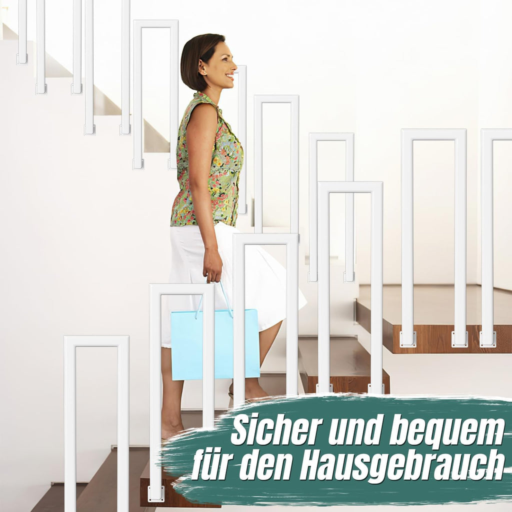 Handläufe für Innen- und Außentreppen, U-förmige, weiße, ovale Metallhandläufe, geeignet für Villen, Balkone, Flure und Wohnungen, Breite 20 cm, seitliche Montage, erhältlich in fünf Längen: 75 cm, 85 cm, 95 cm, 100 cm und 110 cm.