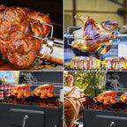 Grillspieß Set, Universal Rotisserie mit 2X Fleischnadeln BBQ Fleischklammer, Griffstück und Edelstahl Motor Elektrischer Drehspieß, Automatischer Fleischwender für Grill, Ofen & Camping