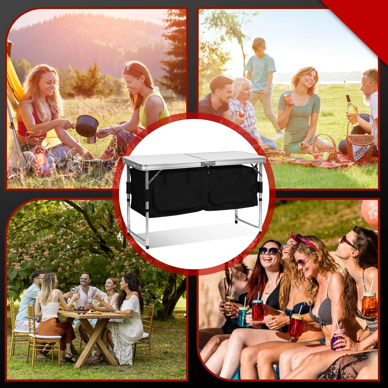 Campingküche Campingschrank Faltschrank Küchenbox Campingschrank Reiseküche mit Staufächer & Tragetasche für Camping, Garten, Outdoor-Aktivitäten