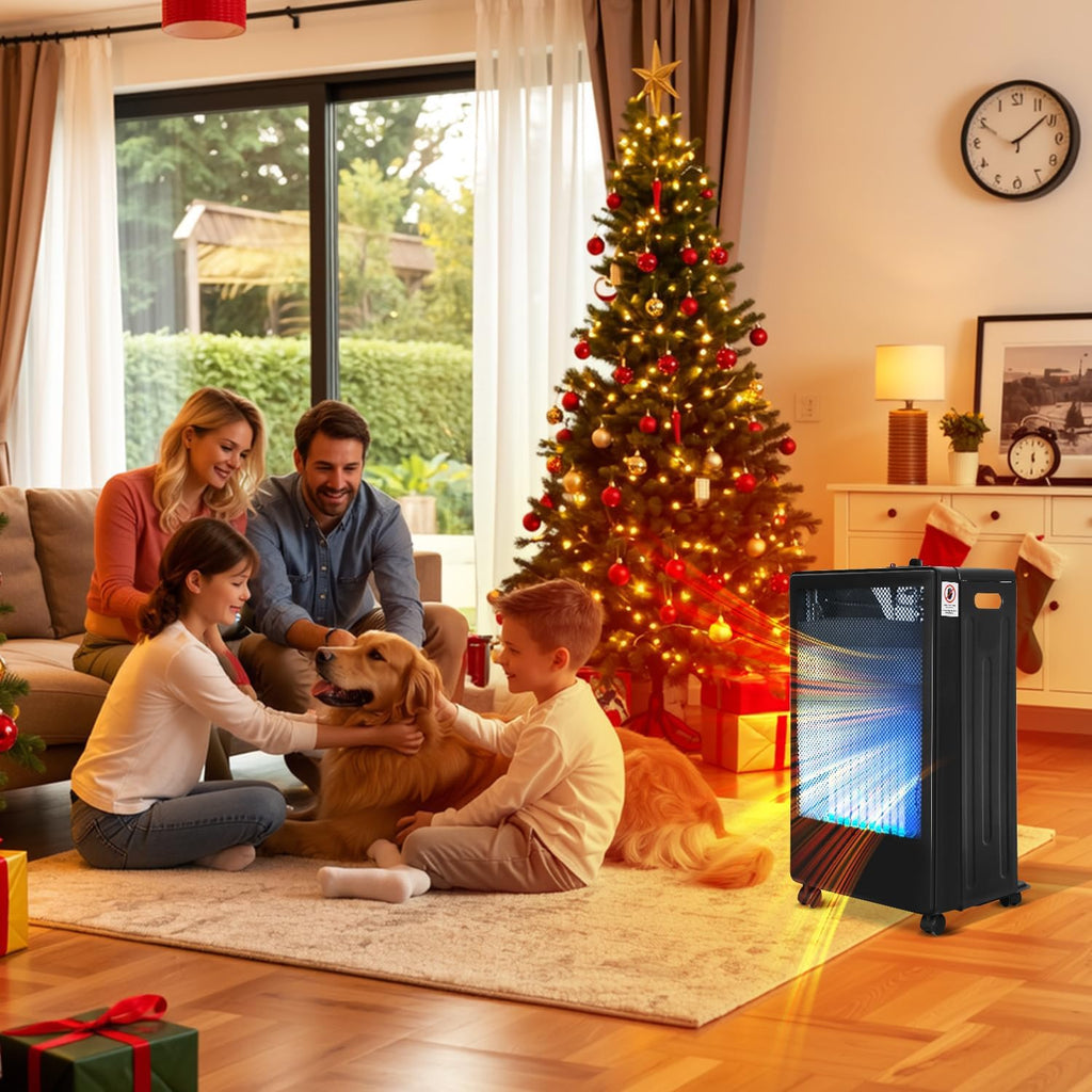 Gasheizung für Innenräume 3800W, Gasofen, 2 Stufen, 2 EU-Adapter Gasheizer mit 2 Heizstufen, ODS-System, 2 EU-Adaptern und 5 Rollen für Balkon, überdachte Terrasse und belüftete Räume