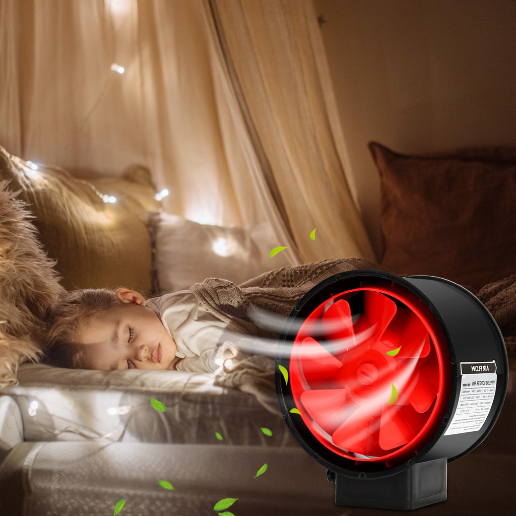 Kanalventilator mit Fernbedienung, Durchmesser 100 mm/150 mm, ABS-Gehäuse mit Kupfermotor, 220 V, geräuscharmer Kanalventilator, geeignet für Badezimmer, Toiletten, Gewächshäuser und Küchen (schwarz-rot)