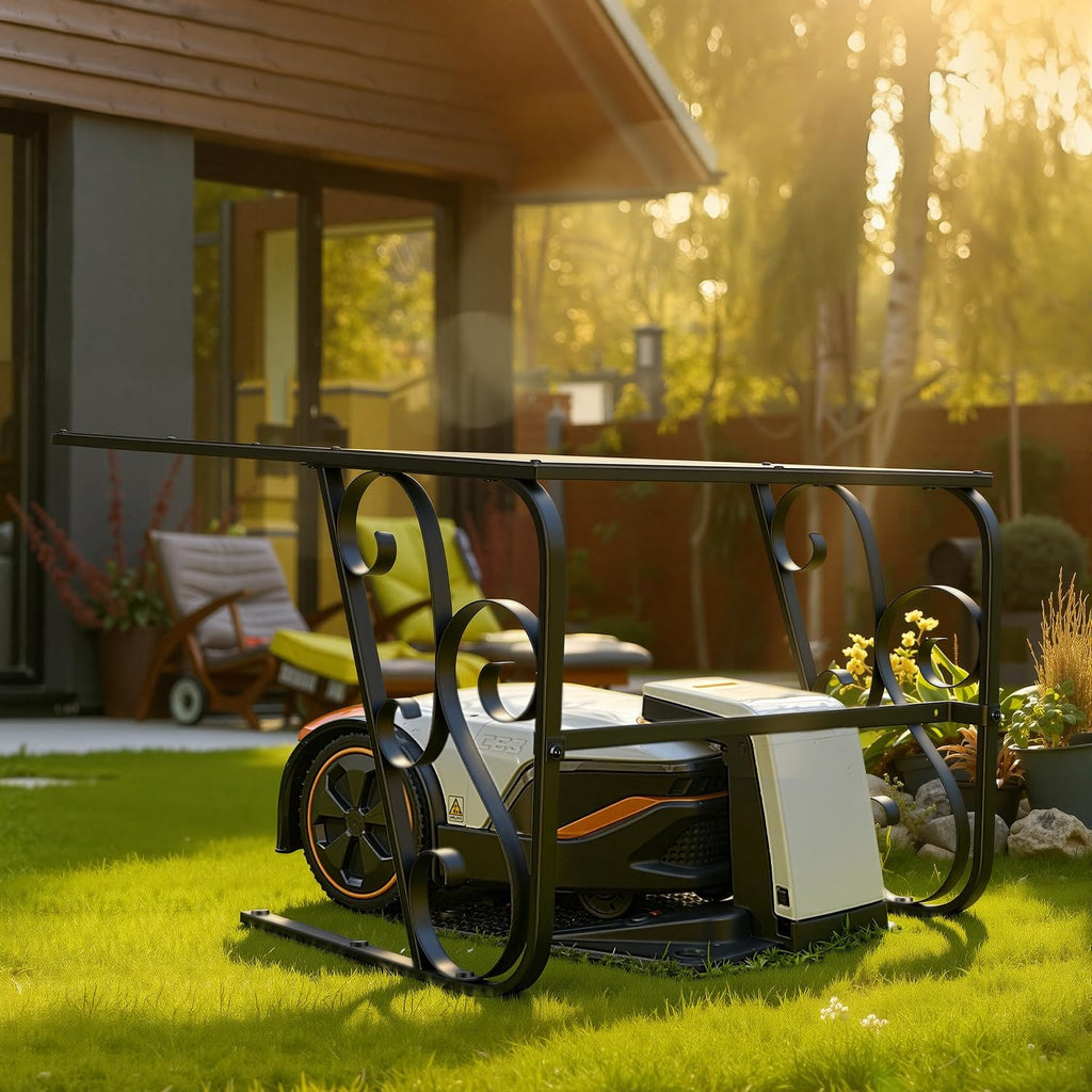 Mähroboter Garage mit Metallfüßen Schutzüberdachung Carport Überdachung für Rasenmäher Rasenroboter UV-Schutz | ideal Gegen Regen und Hagel 43x56x82cm Schwarz