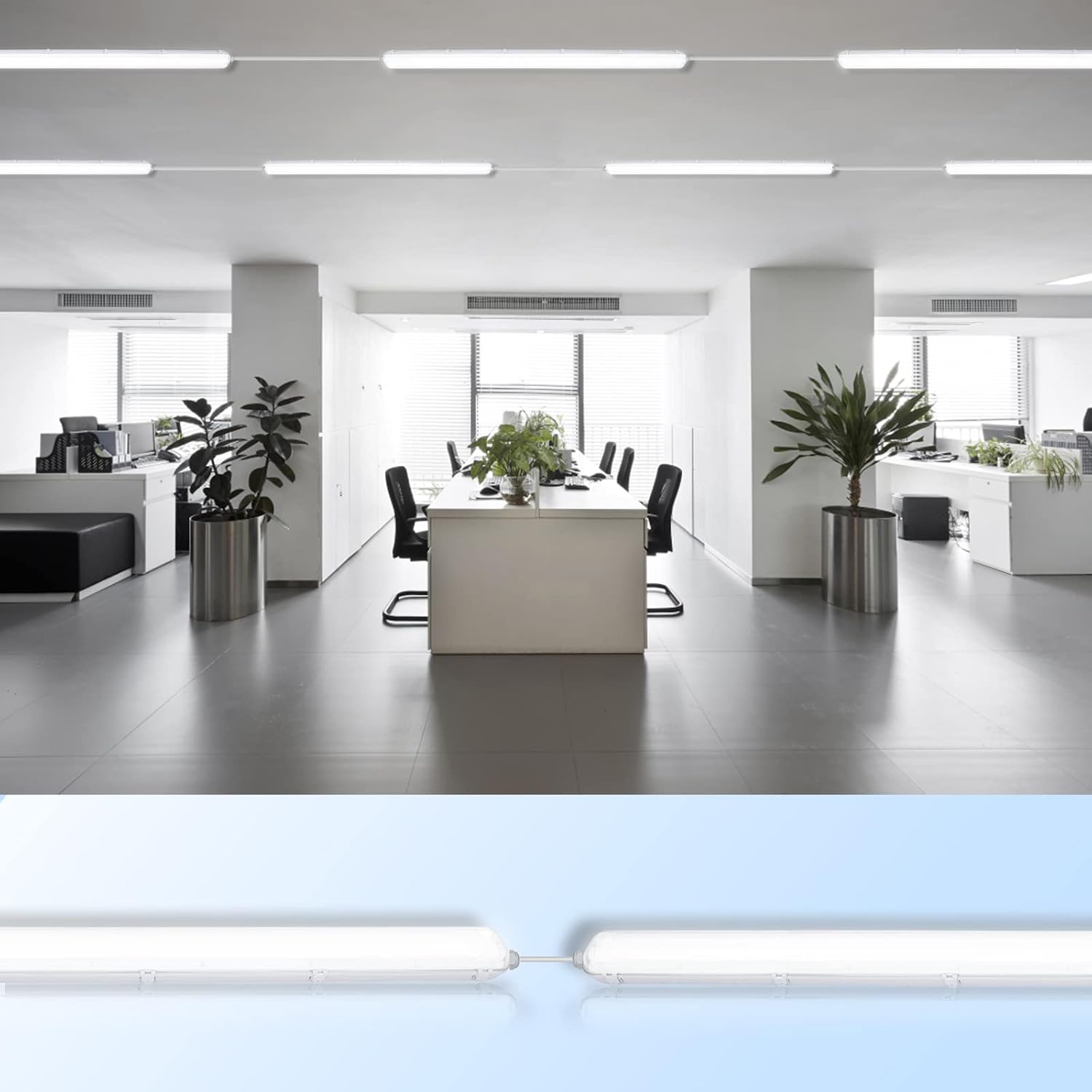 24W Feuchtraumleuchte LED 150cm, Wannenleuchte T8-Doppelleuchte 4000K 4080lm, 50000H, IP65 Werkstattlampe Badlampe Leuchtstoff Röhren Garagenlampen, Bürodeckenleuchte