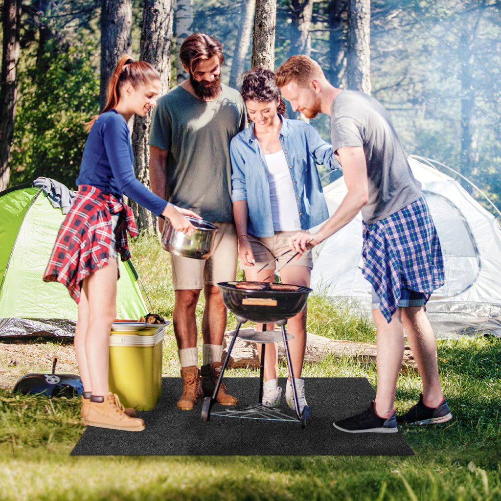Grillteppich Grillunterlage Grillmatte, 75x120 cm/ 80x120 cm/ 90x120 cm/ 100x120 cm Grillmatten zum Grillen im Garten, Bodenschutzmatte BBQ Schutz Feuerfeste hitzebeständige für Familien-Grillabend auf, Anthrazit