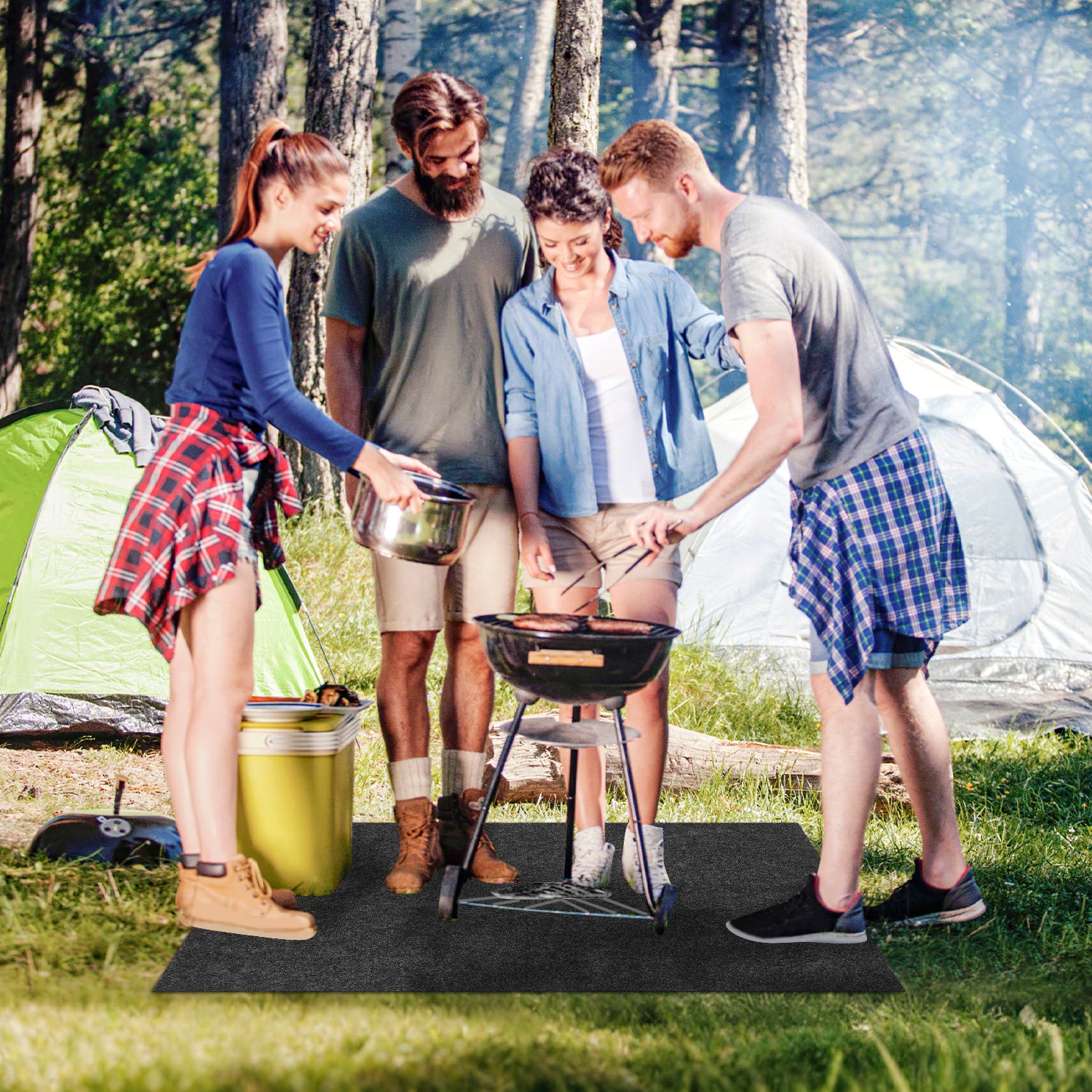 Grillteppich Grillunterlage Grillmatte, 75x120 cm/ 80x120 cm/ 90x120 cm/ 100x120 cm Grillmatten zum Grillen im Garten, Bodenschutzmatte BBQ Schutz Feuerfeste hitzebeständige für Familien-Grillabend auf, Anthrazit