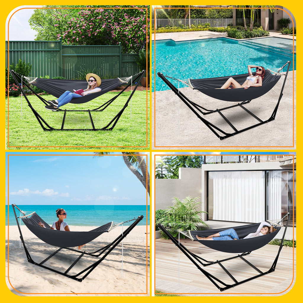 Hängematte mit Gestell, bis 200 kg Belastbar,2 Personen,Klappbar Hängematte Outdoor mit Gestell für Garten,Terrasse,Balkon,mit Tragetasche Metallgestell