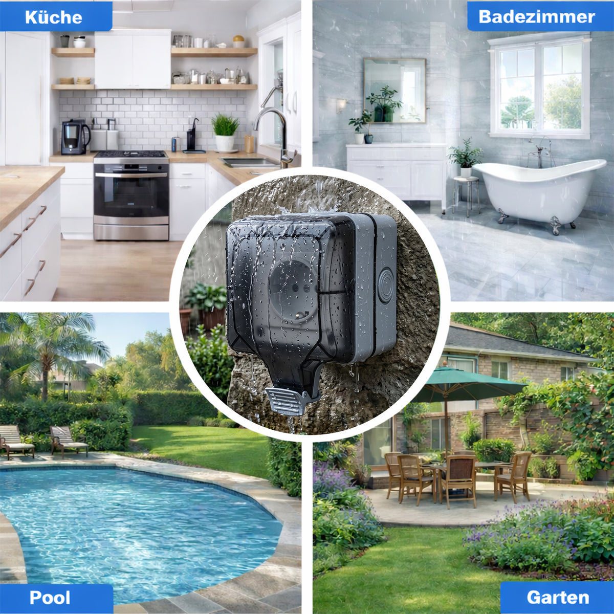 IP65 Wasserdichte Außensteckdose Outdoor mit Schalter, Schutzkontakt, 16A 250V, 1-Fach, Aufputz für Garten & Feuchtraum