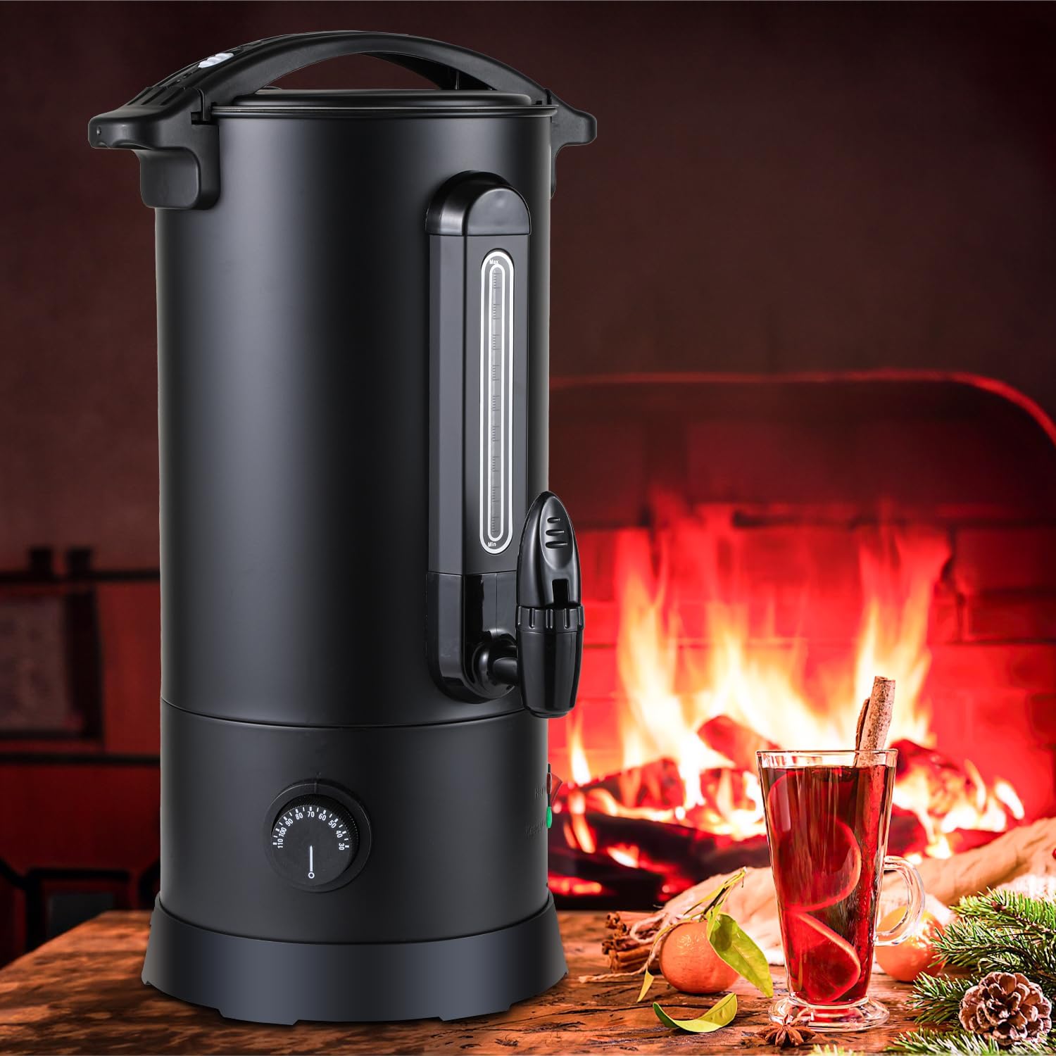 Glühweinkocher 10L Heißgetränkespender Glühweinkessel Edelstahl Einkochautomat Glühweinautomat mit Thermostat Heißgetränkeautomat Schwarz