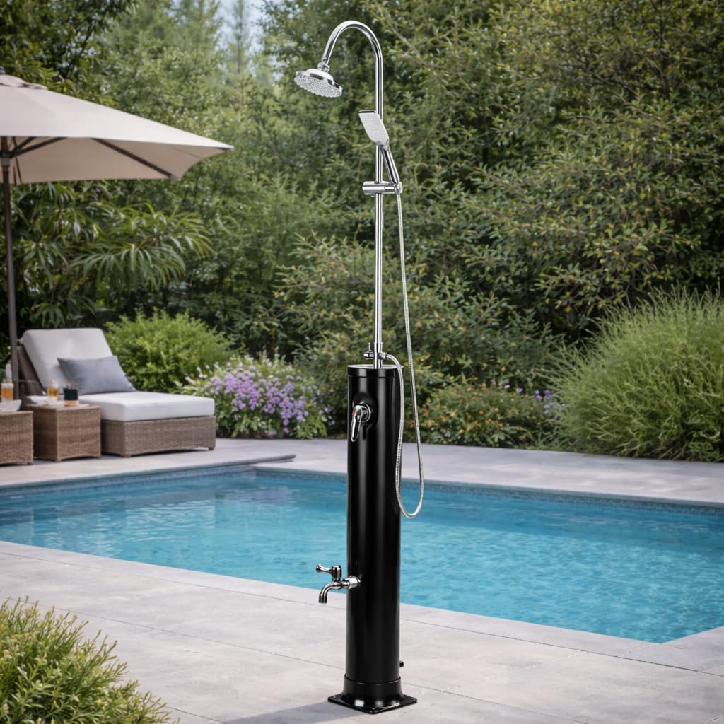 Solardusche 20L Halbe Einzelstab Solar Gartendusche warmes Wasser Bis Zu 60°C Ohne Stromanschluss Pooldusche Camping mit Handbrause und schwenkbarem Regenduschkopf inkl. Schutzhülle