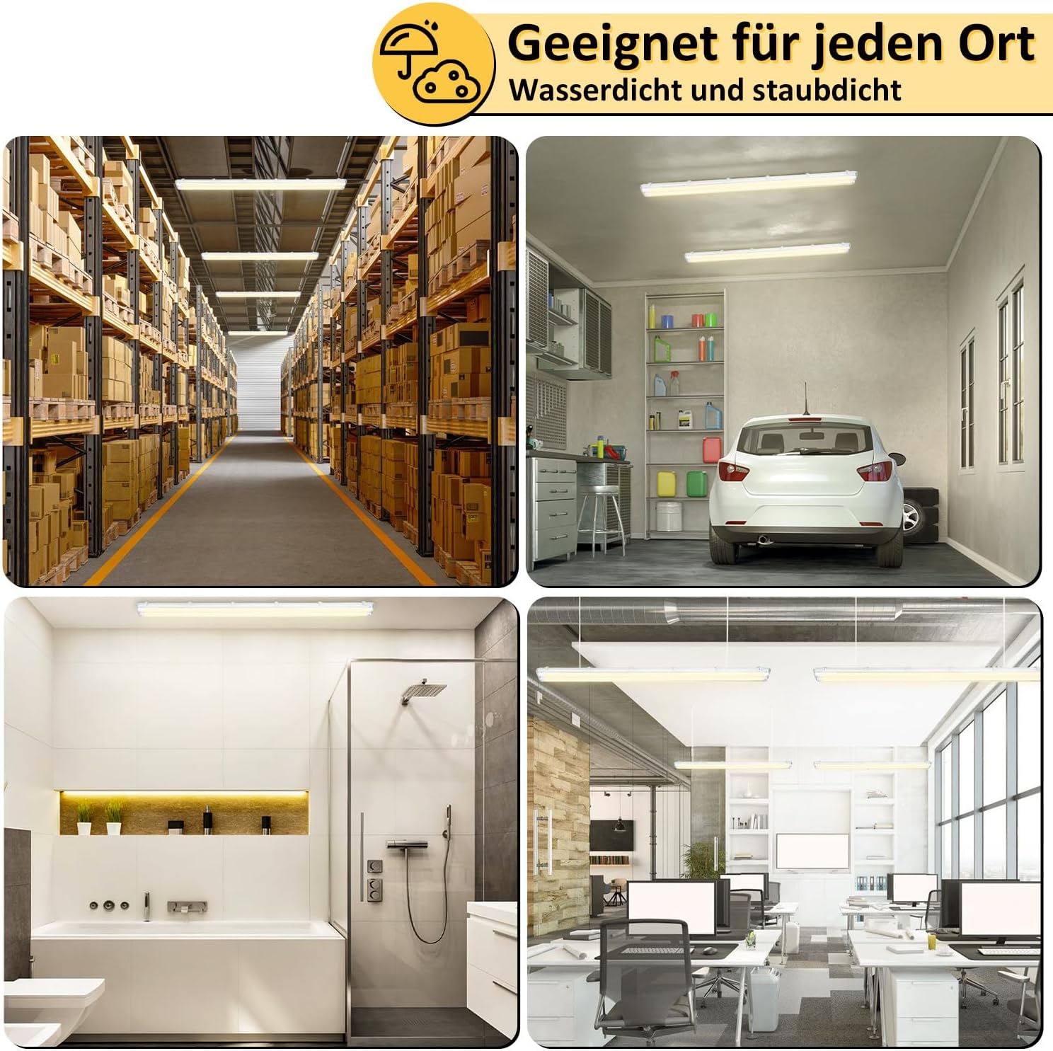 LED Feuchtraumleuchte Wannenleuchte 150cm 24W, 2400 Lumen 6500K, IP65 Wasserfest mit T8 LED Röhre für Garage Werkstatt Keller Außenbereich